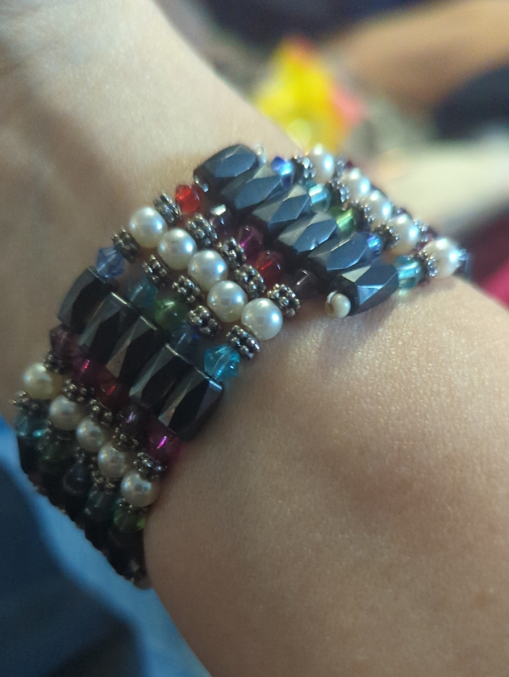 Multicolor Beaded Magnetic Bracelet/Necklace with Black Faceted Beads